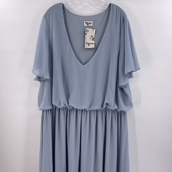 Show Me Your Mumu Size 3X Blue Michelle Flutter Sleeve Chiffon Maxi Sheath Dress - Picture 3 of 8